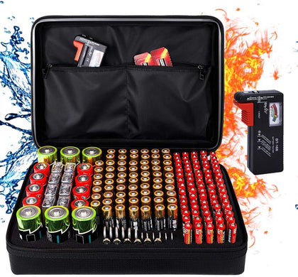 Fireproof Battery Organizer Storage Box with Tester BT-168 | Explosionproof,Protects Up to 200+ Batteries AA AAA C D