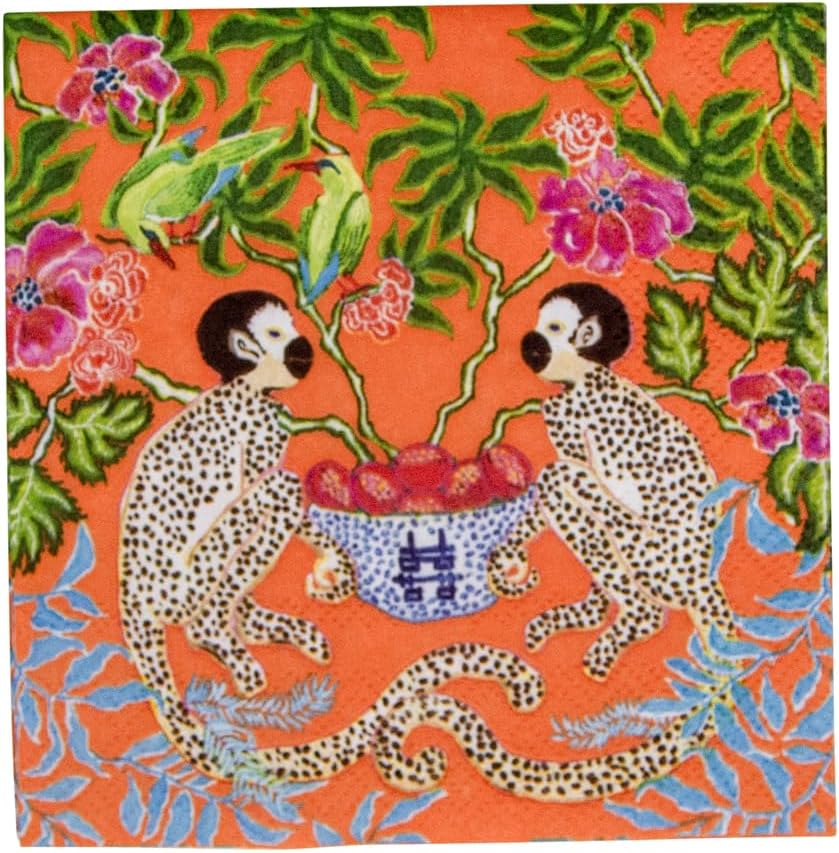 Monkeys Paper Cocktail Napkins in Orange - 20 Per Package