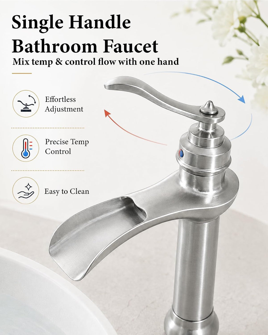 Vessel Sink Faucet Brushed Nickel Tall Waterfall Bathroom Faucet