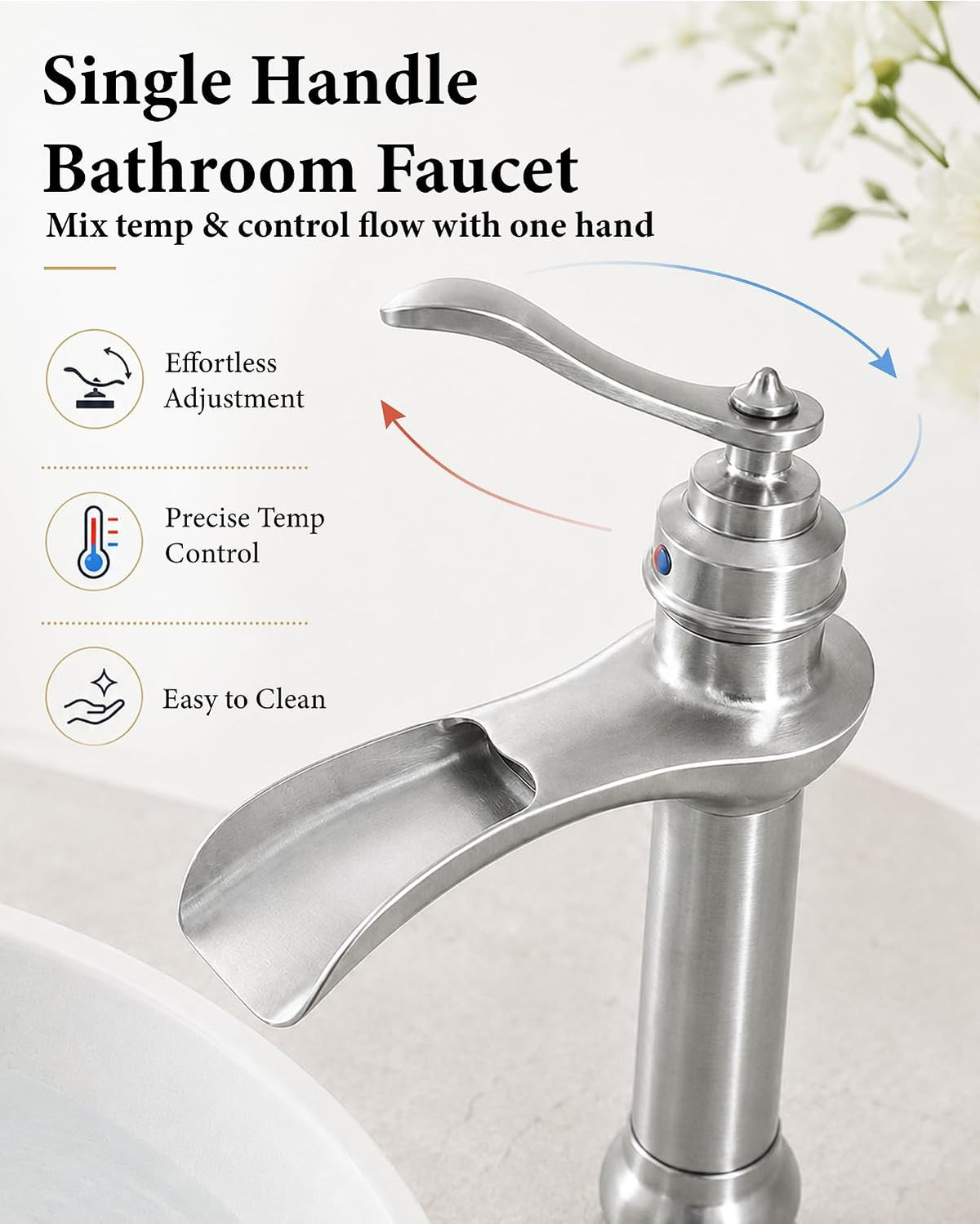 Vessel Sink Faucet Brushed Nickel Tall Waterfall Bathroom Faucet