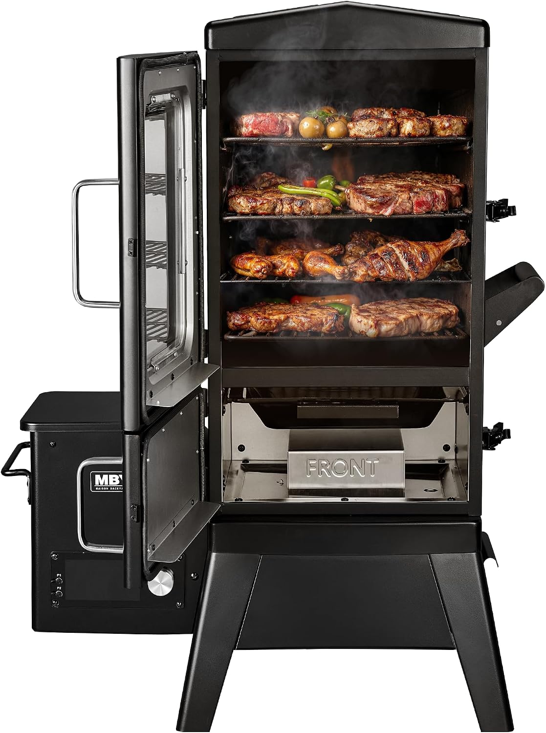 Electric Pellet Smoker with Rainproof Cover, Vertical Wood Pellet Smoker Grill With Meat Probe LED Display