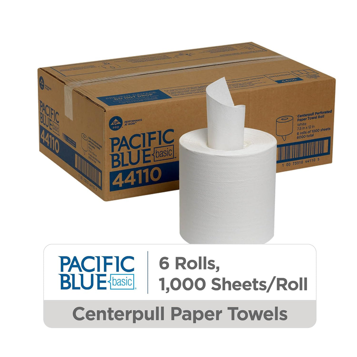 Pacific Blue Basic Centerpull 1-Ply Perforated Paper Towels by GP PRO (Georgia-Pacific), White, 44110, 1000 Sheets