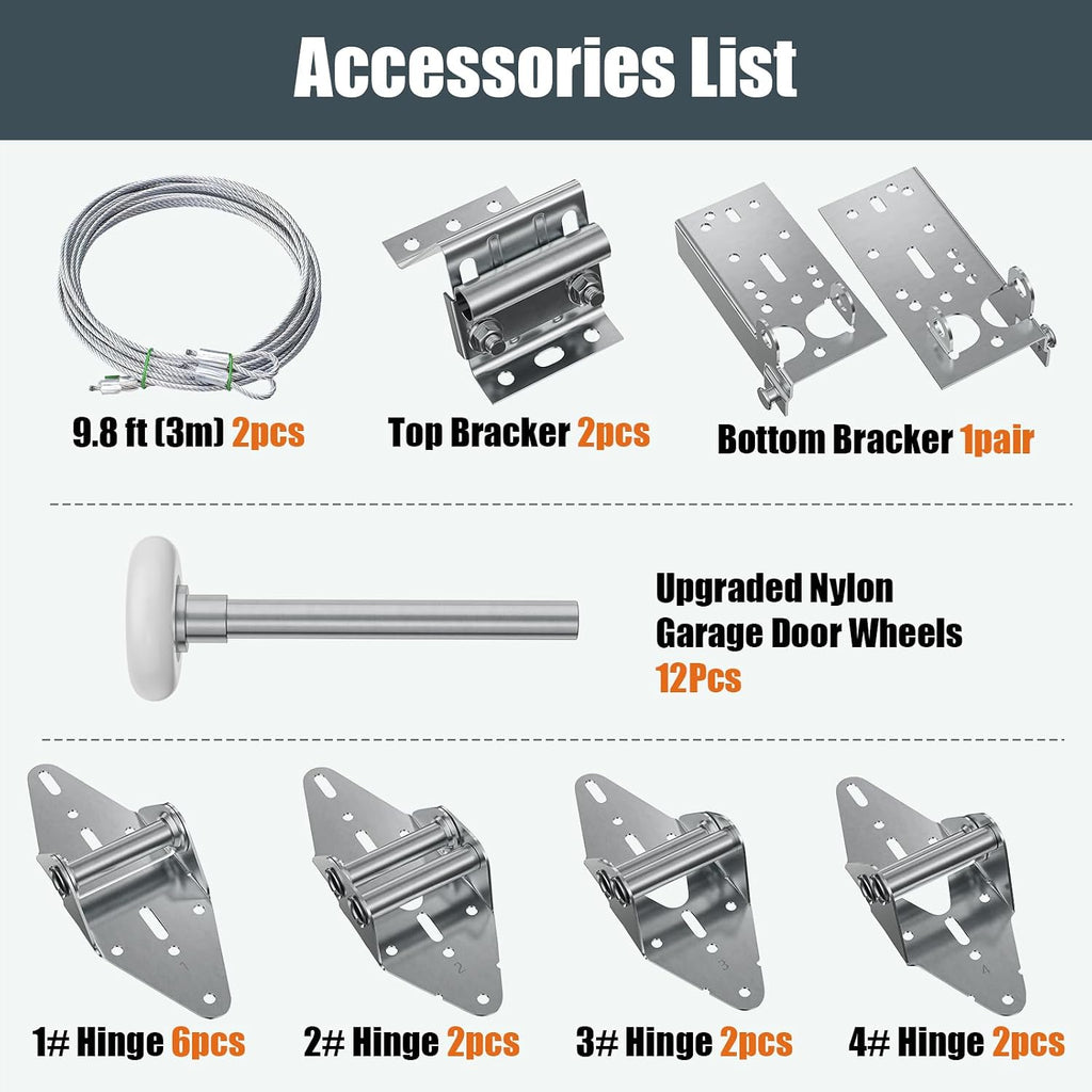 Garage Door Hinges and Rollers for 8' Height Garage Doors, Garage Door Hardware Kit Include Hinges, Rollers, Top