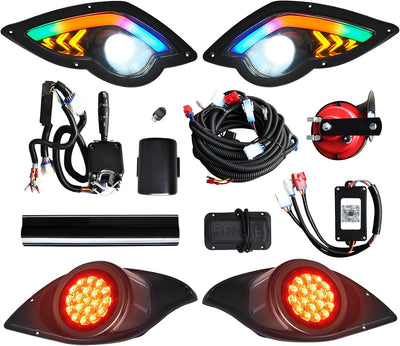 Deluxe RGB LED Headlight and Tail Light Kit with Turn Signal for YAMAHA DRIVE G29 Gas & Electric | 12V Golf Cart Headlight Street Legal Light Kit with Music Sync RGB Headlights