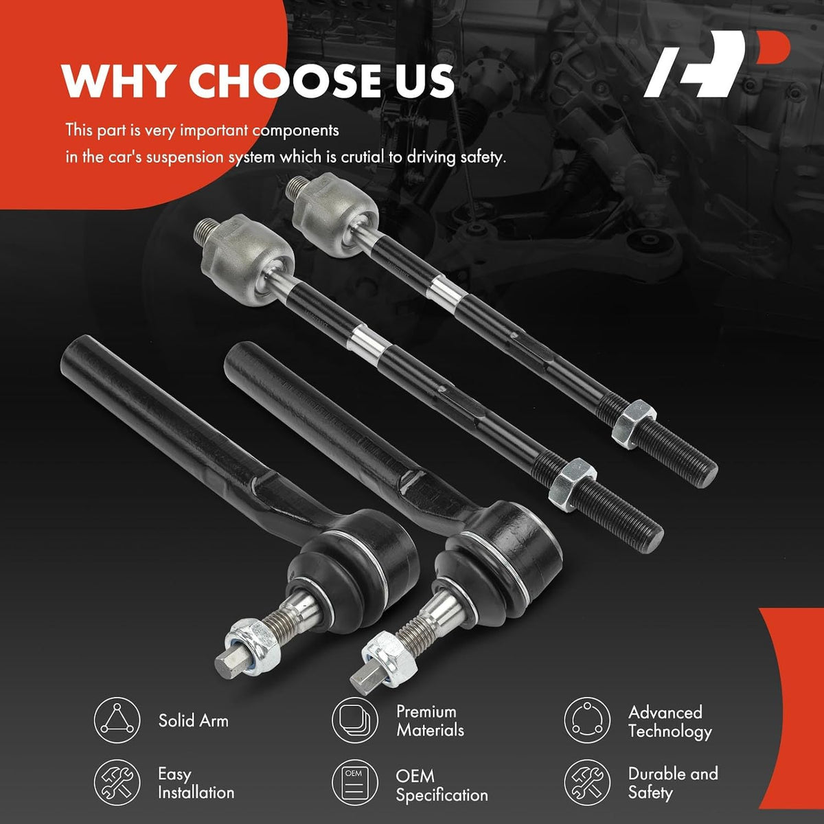 A-Premium Front Inner & Outer Tie Rod End Kit, Compatible with Hummer