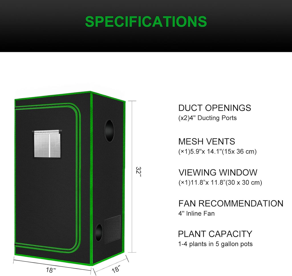 Small Grow Tent for Aerogarden，18”x18”x36” ，Hydroponics Growing System ，Highly Reflective 600D Diamond Mylar Canvas