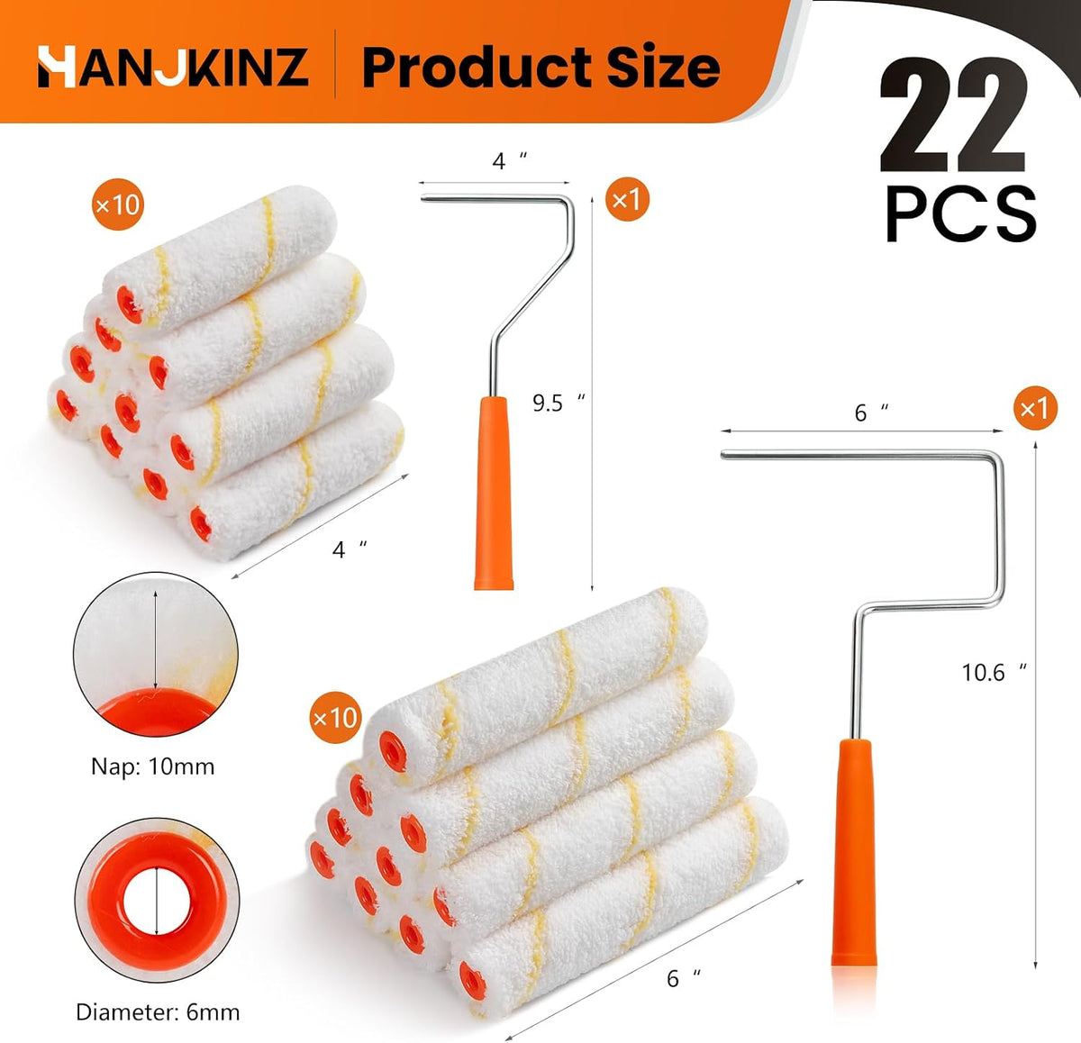 Microfiber Paint Roller, 4 Inch and 6 Inch, 20 Pack