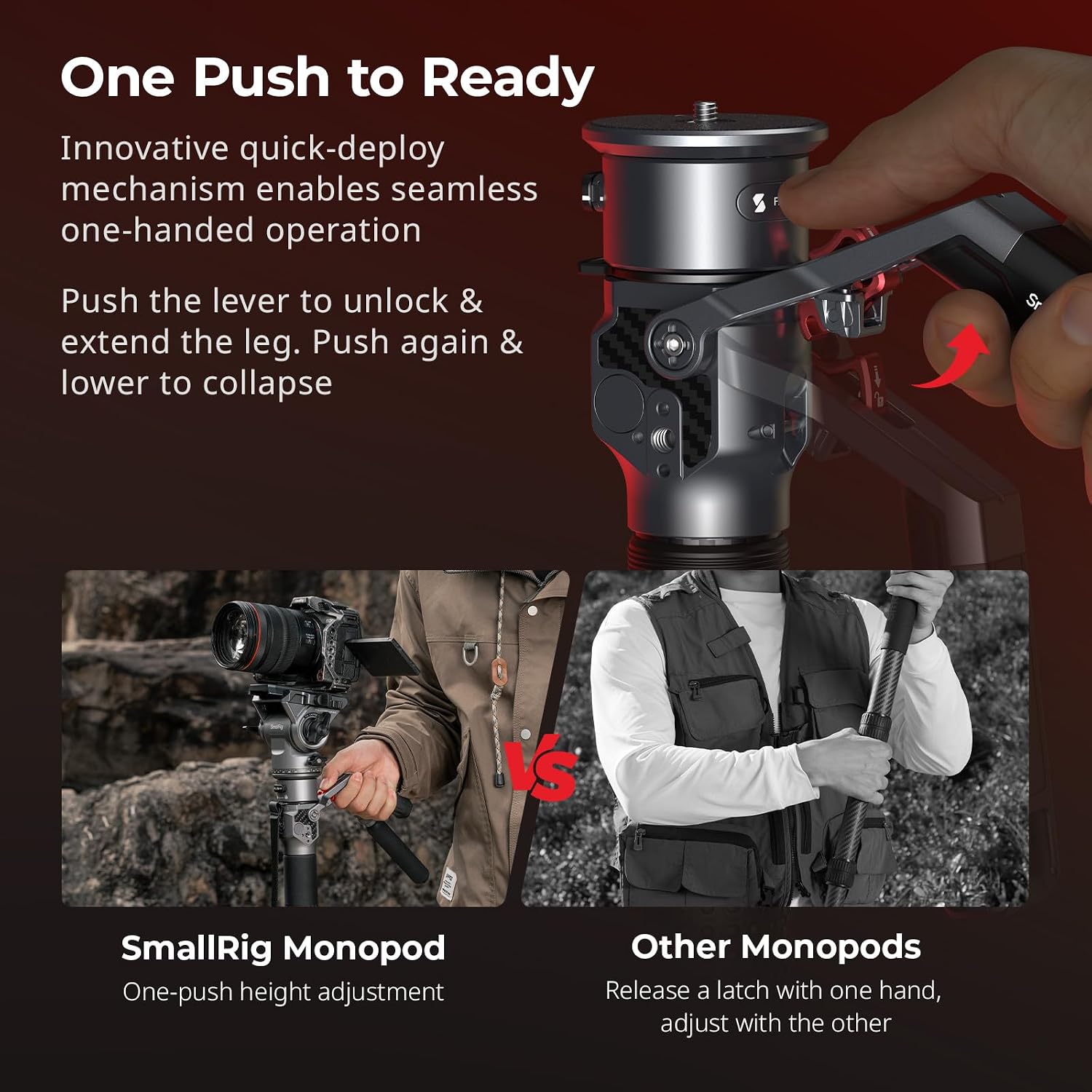 68.9"/ 175cm Carbon Fiber Video Monopod for Camera | One-Button Lift & Lock, Video Fluid Head Max. Playload 5kg/