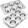 Stainless Steel Muffin Pan Set of 2, 6-Cup Cupcake Tin for Baking