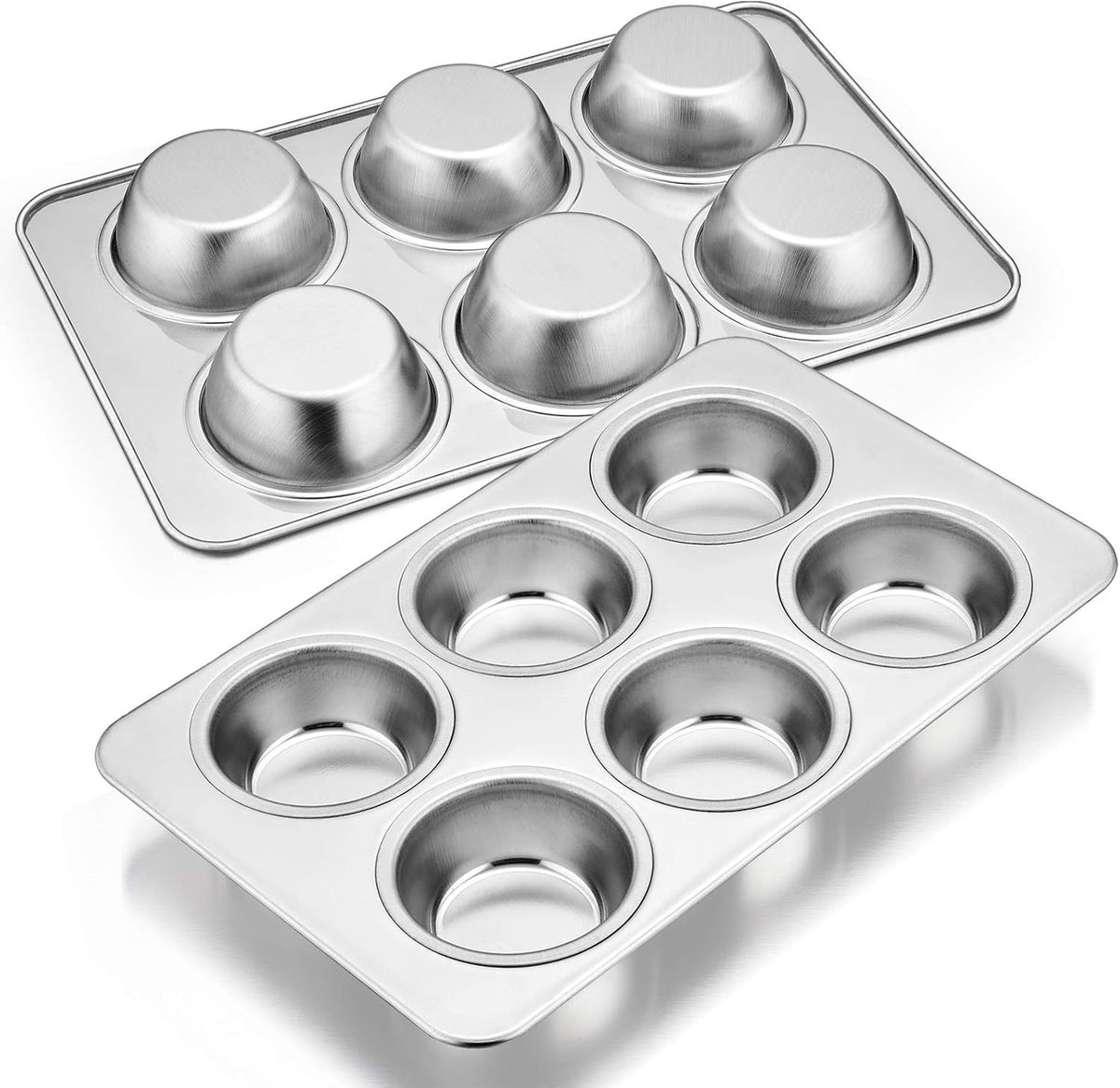 Stainless Steel Muffin Pan Set of 2, 6-Cup Cupcake Tin for Baking