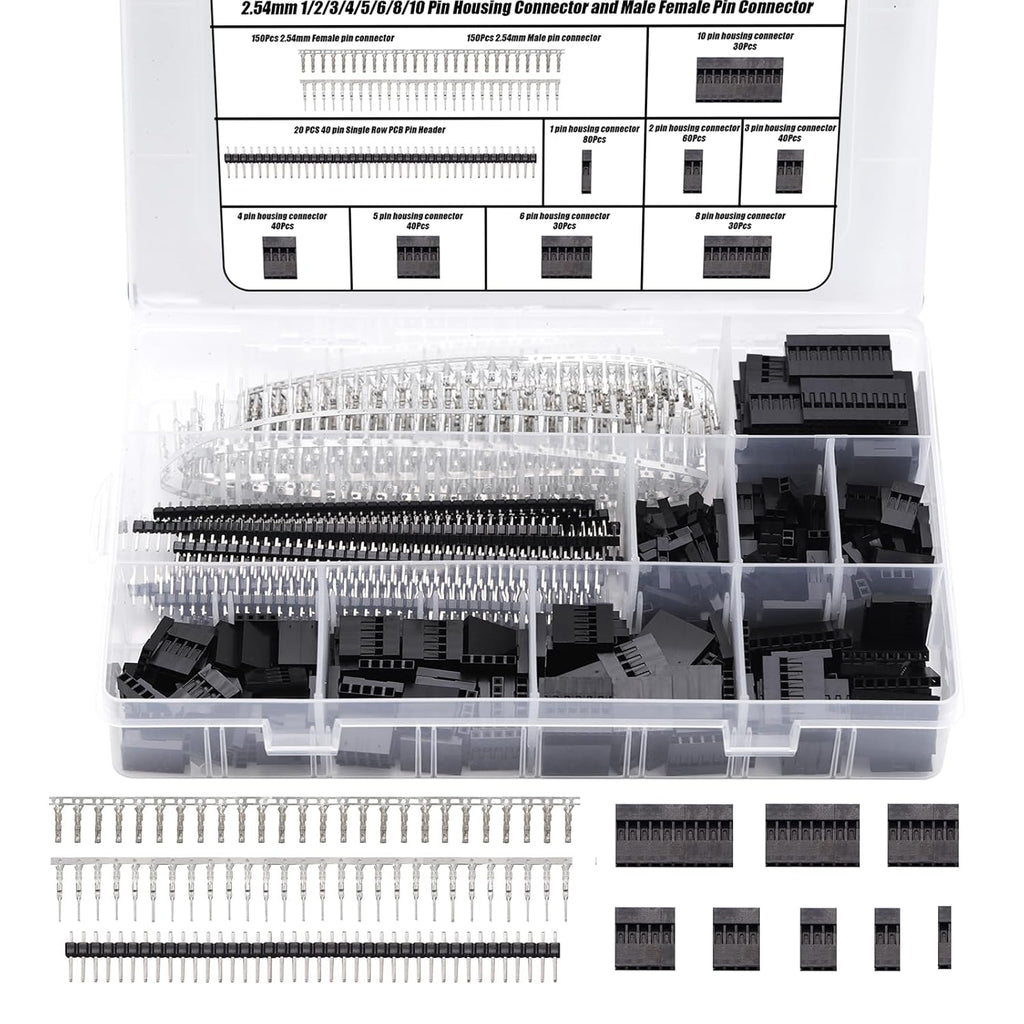 1450Pcs 2.54mm Dupont Connector Kit 1-10P Male Female