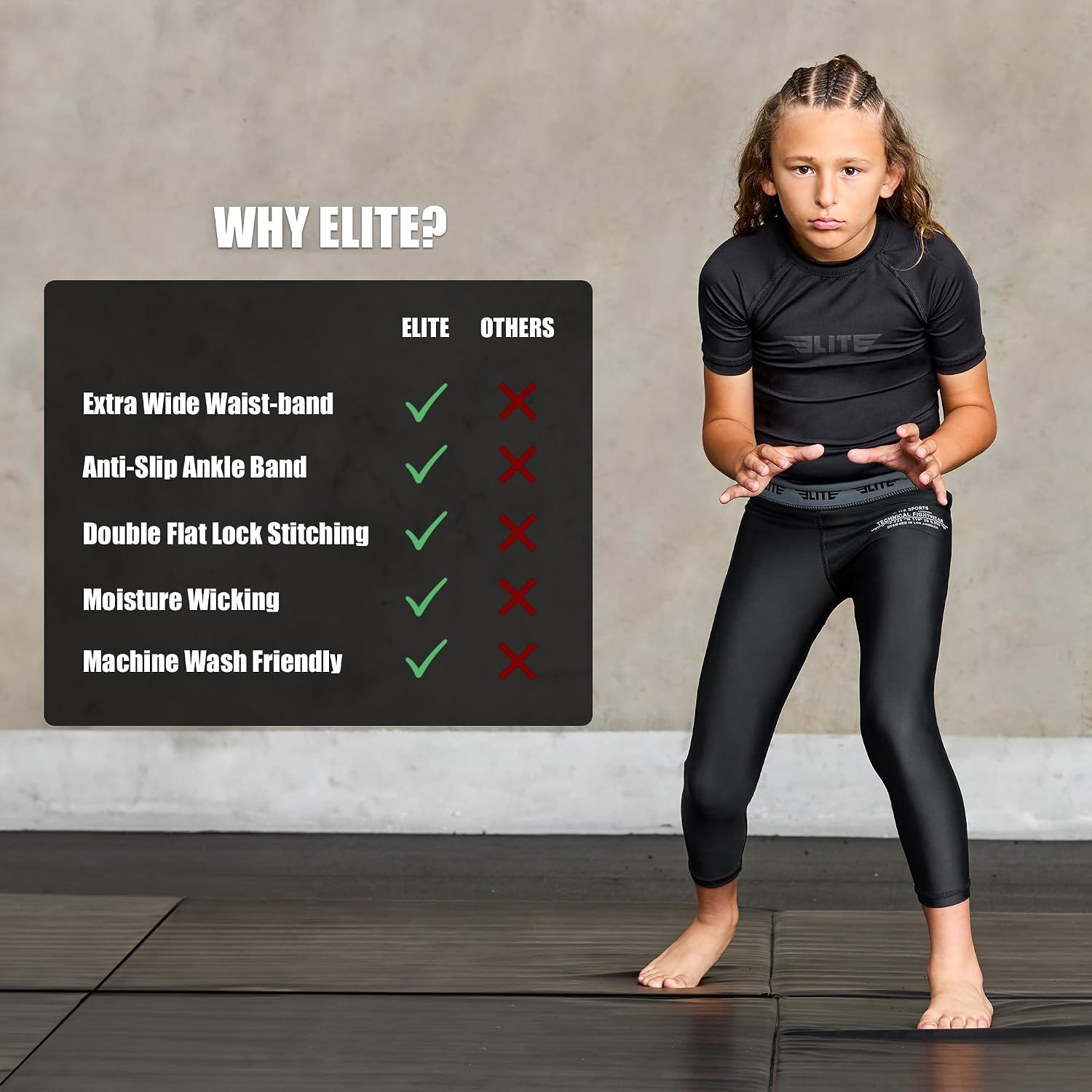 Kids BJJ Spats, Youth No Gi Compression Pants for MMA | Moisture-wicking compression spats for kids, ideal for BJJ