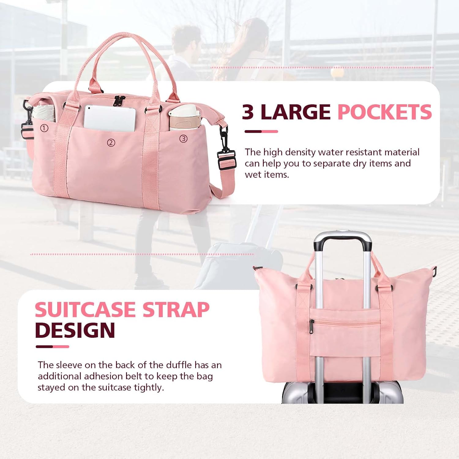 Travel Duffle Bag, Waterproof Weekender Carry On Tote Bags for Women, Sport Gym Bag for Men, Hospital Bag for Labor