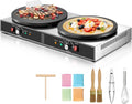 1700W Electric Crepe Maker with 2 Flat Plates, 16-Inch Commercial Crepe Machine, Stainless Steel Pancake Griddle