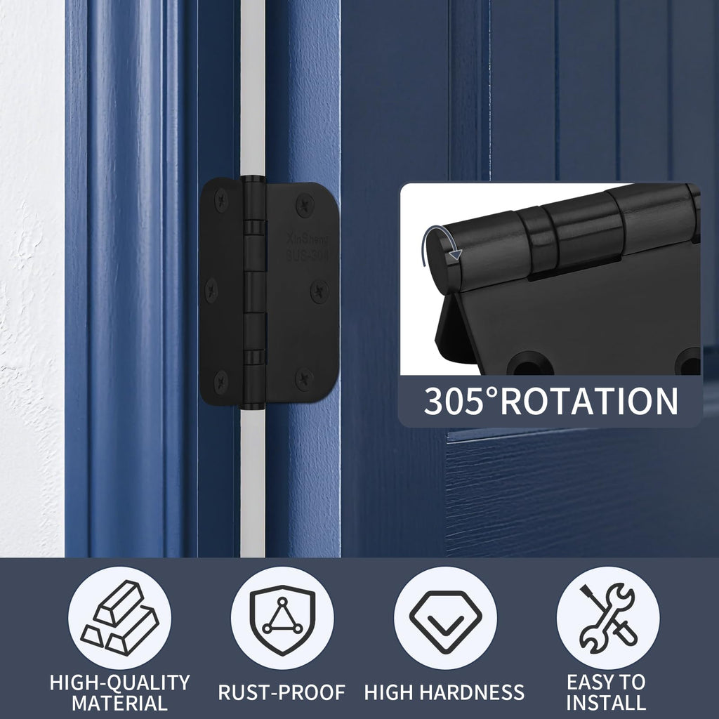 3.5" 304 Thickened Stainless Steel Door Hinges XINSheng 3 Pack(Black)
