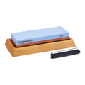 Dual Sided Whetstone Knife Sharpening Stone 400/1000 Grit with Angle Guide, Non-Slip Bamboo Base, Black & Grey