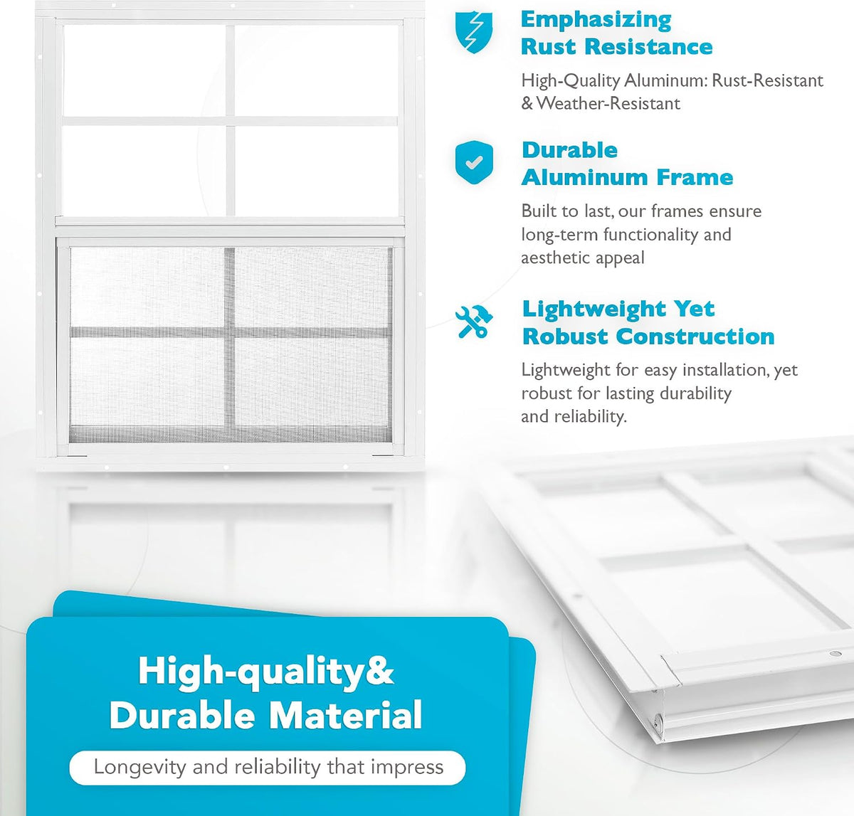 2 Pack Shed Window 14" x 21" - Ultra Thick White Aluminum Flush Mount with Tempered Glass and Screen - Shed Windows