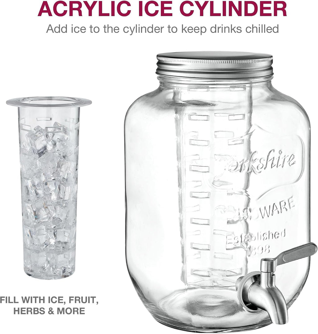 Glass Drink Dispenser with Stand, Steel Spigot, 1 Gallon, 2-Pack