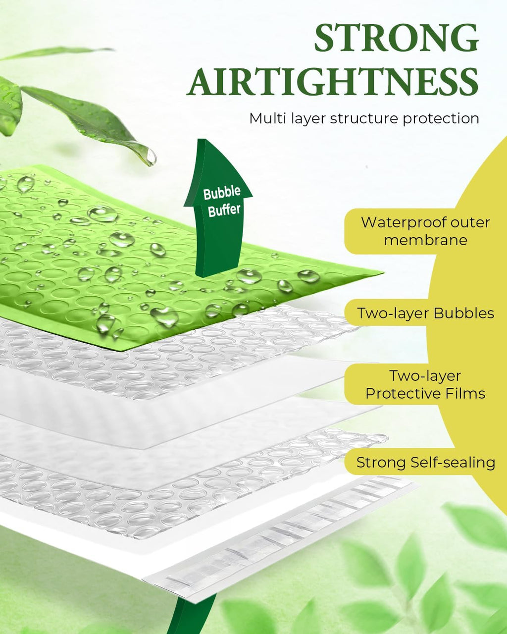 Green Bubble Mailers 4x8 100 Pack, Self Seal Padded Envelopes