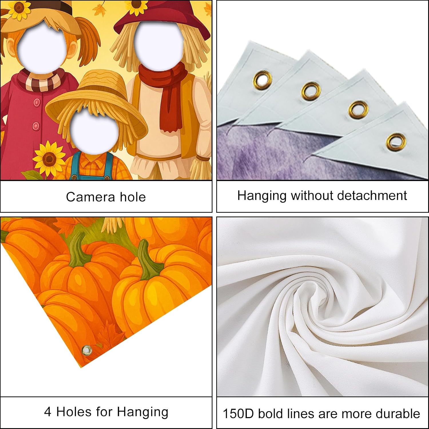 Thanksgiving Photo Door Banner Autumn Harvest Backdrop Pumpkins Scarecrow Turkey Sunflowers Fall Leaves Scene Party