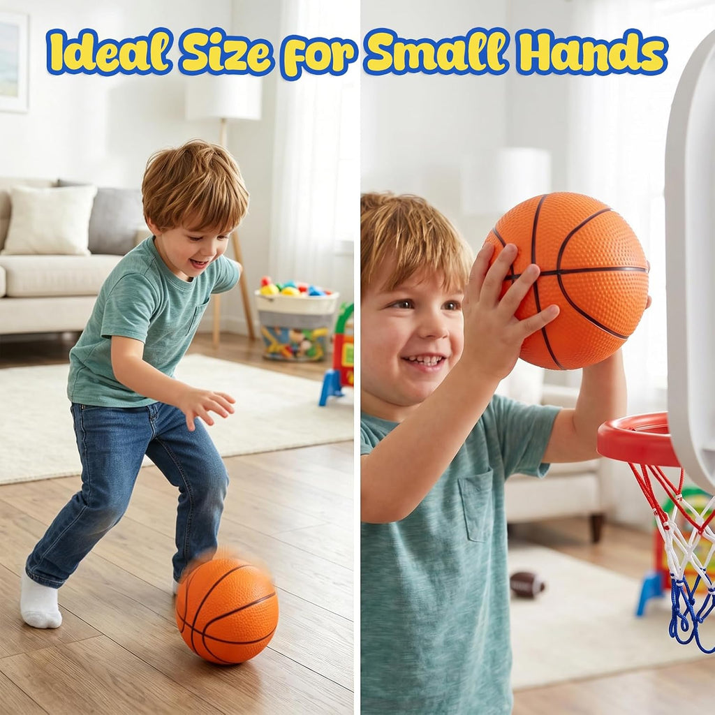 4-Pack Sports Balls, 5-Inch Soccer Ball, Basketball, Playground Balls & 7 Inches Footballs for Toddlers Adult, Party