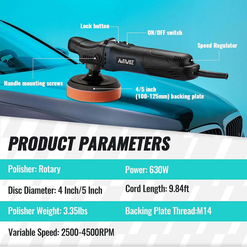 Car Polisher Buffer, 4 Inch/5 Inch Rotary Car Buffer Polisher 6 Variable Speed 2500-4500rpm, Polishing for Car