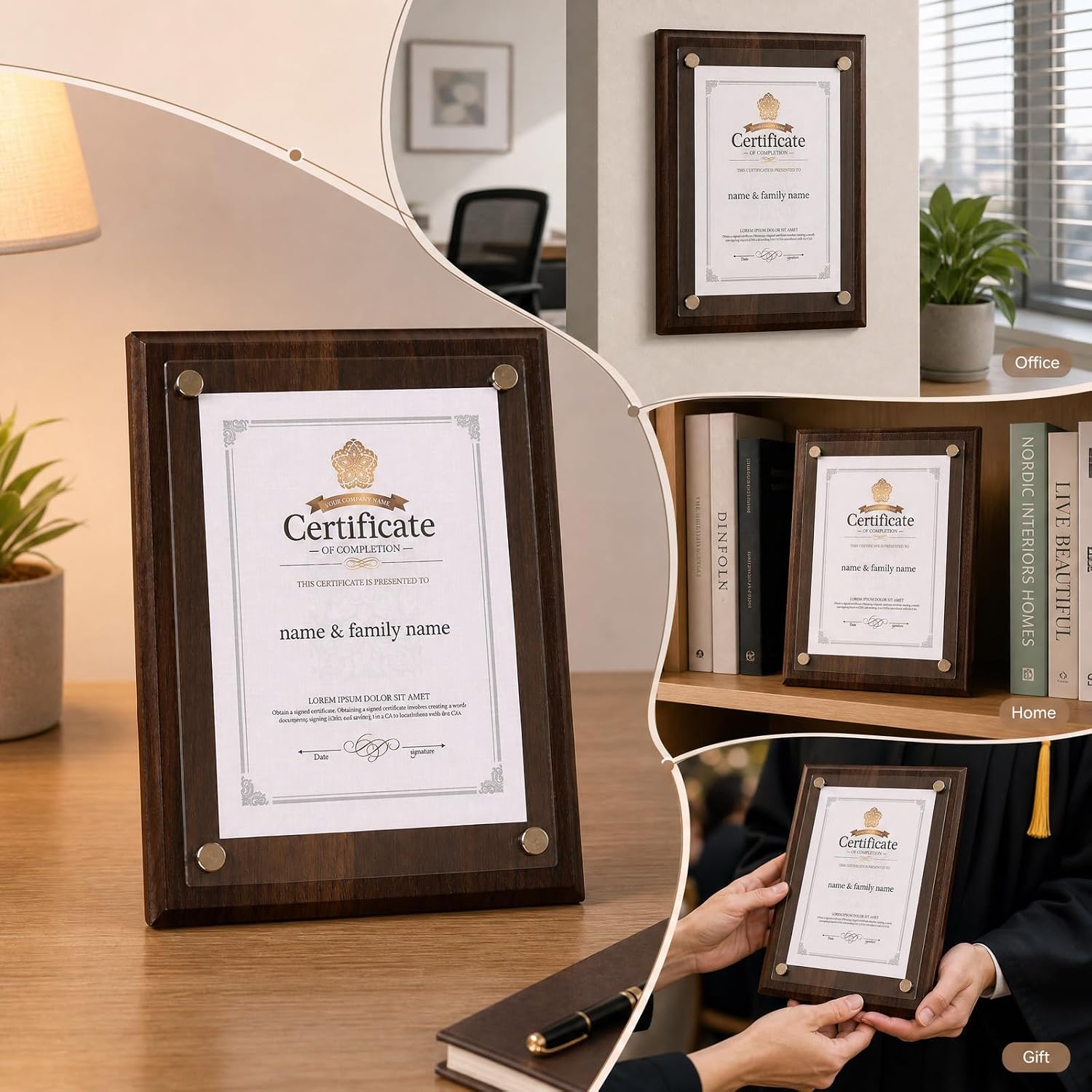Award Plaque, Personalized Plaque, Walnut Wood 11.42 x 14.96in A4 Certificate Frame with Acrylic Panel for Employee