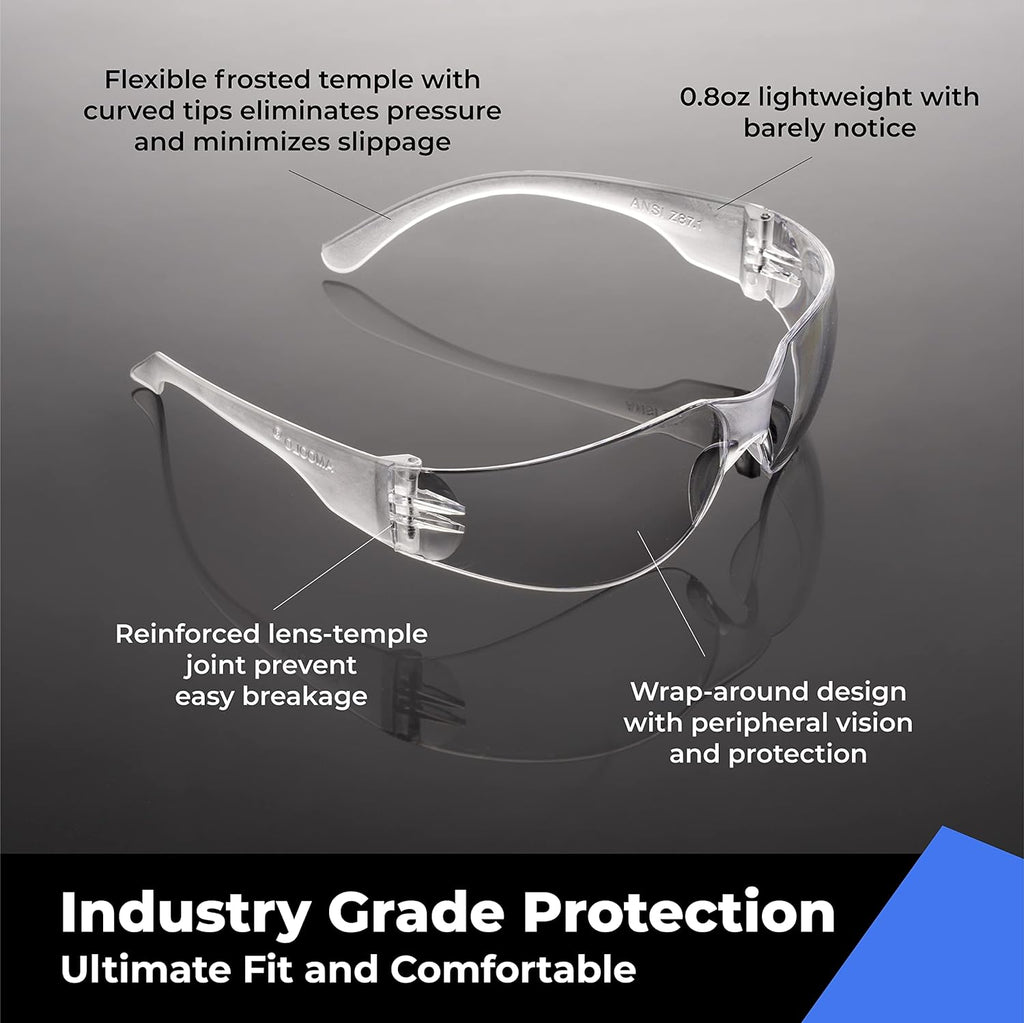 Clear Safety Glasses Bulk of 24, Protective Eyewear for Men Women, ANSI Z87.1 Impact Resistant Eye Protection for