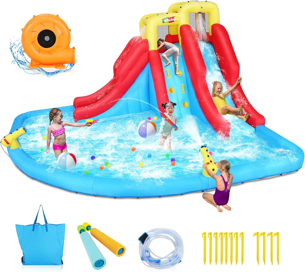 Inflatable Water Slides for Kids, 10 in 1 Inflatable Bounce House Water Park w/Blower,2 Water Guns,2 Water