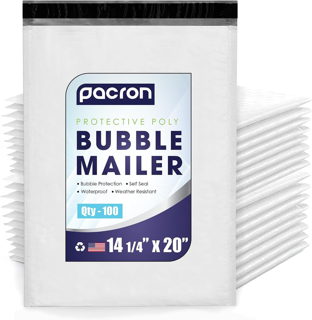 Waterproof Self-Seal Padded Poly Bubble Mailers 14.25x20, 100-Pack