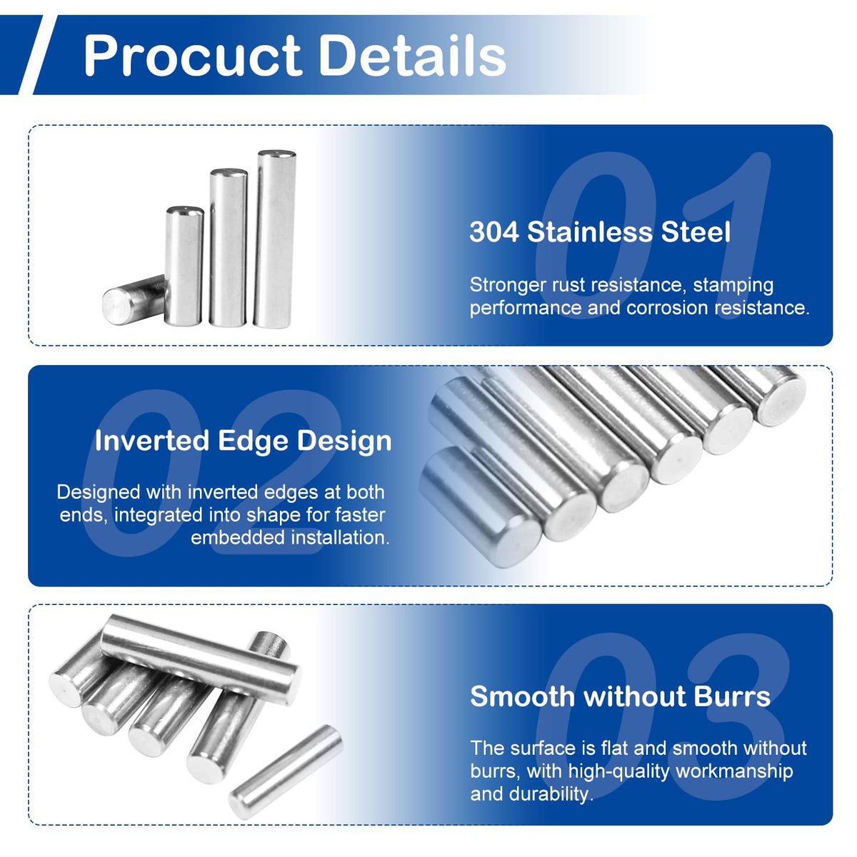 150Pcs Stainless Steel Dowel Pin Assortment Kit, 20 Sizes(M2, M3, M4, M5)