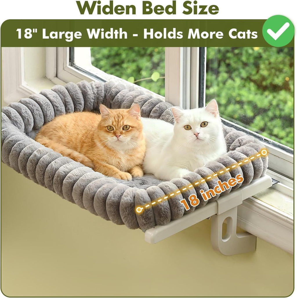 Cloud-Cuddle Cat Window Perch with 4-Sided Bolster, Zipper Design Cushion Window Seat for Window Sill, Sturdy Metal