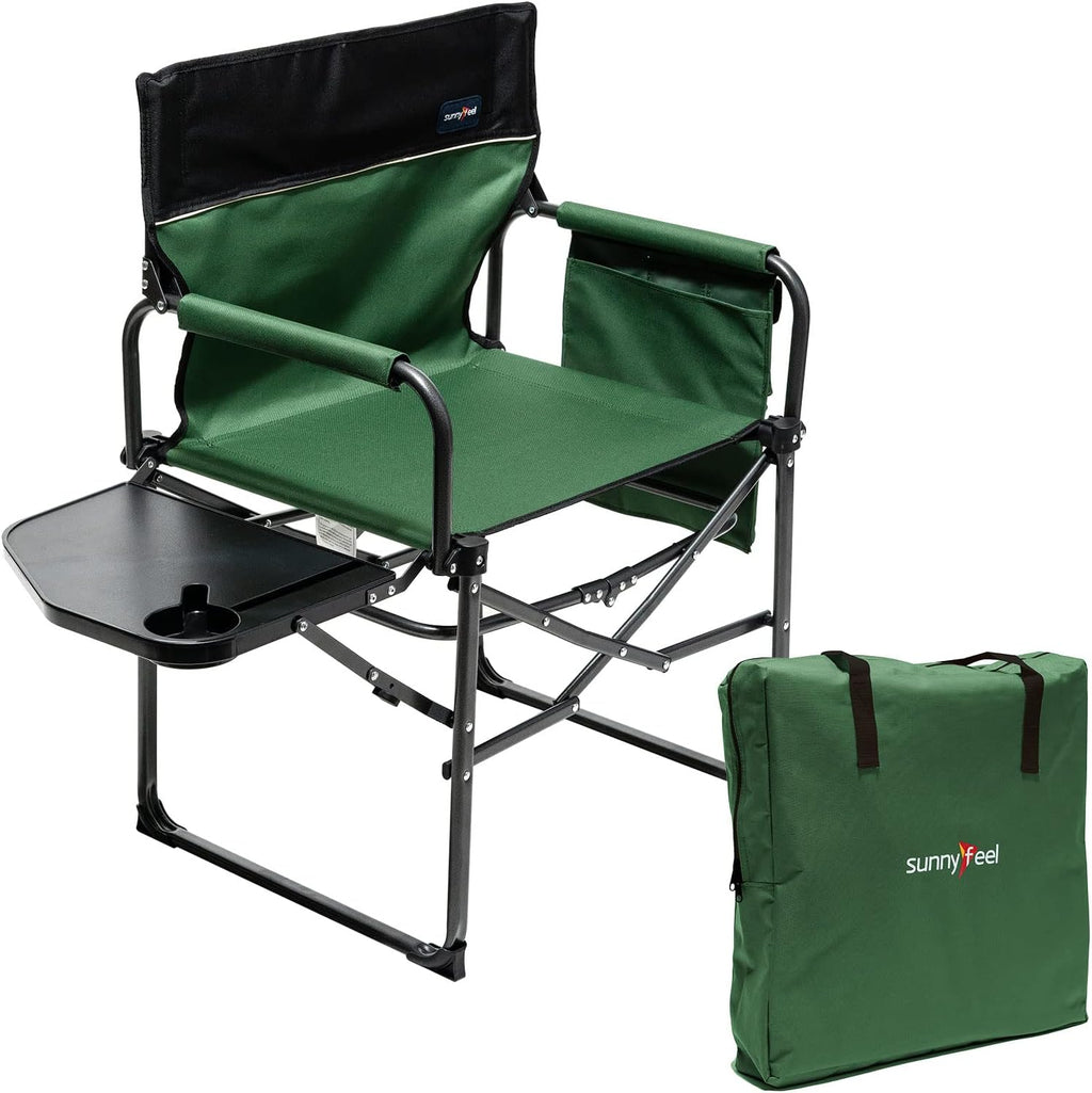 Camping Directors Chair, Heavy Duty,Oversized Portable Folding Chair with Side Table, Pocket for Beach