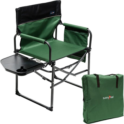 Camping Directors Chair, Heavy Duty,Oversized Portable Folding Chair with Side Table, Pocket for Beach