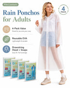 Rain Ponchos for Adults-4 Pack Reusable EVA Waterproof Rain Jackets, White