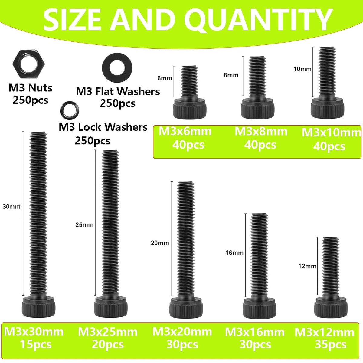 1000Pcs M3 Screws Assortment Kit, 12.9 Grade Hex Bolts Set for 3D Printer