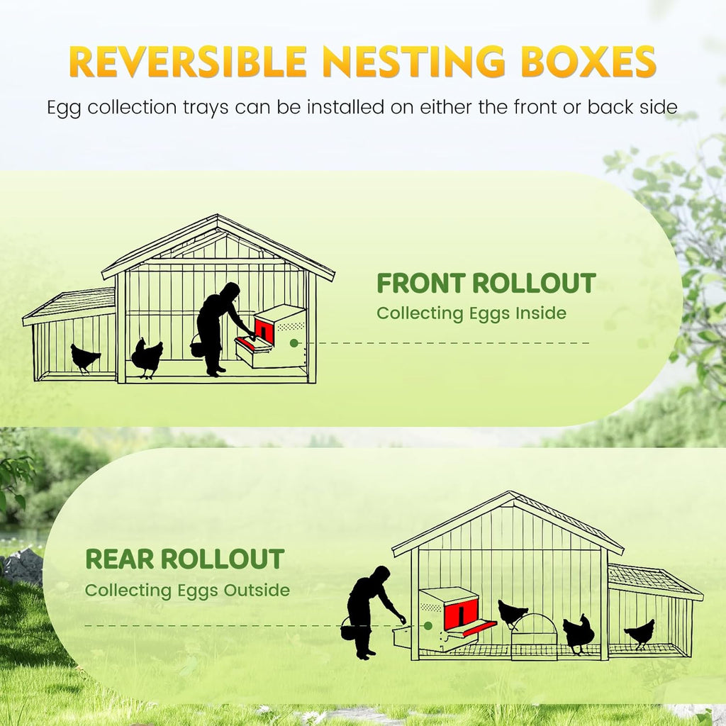 Chicken Nesting Box, Metal Chicken Laying Box with Roll Away Egg Collection, Reversible Wall Mountable Chicken Coop