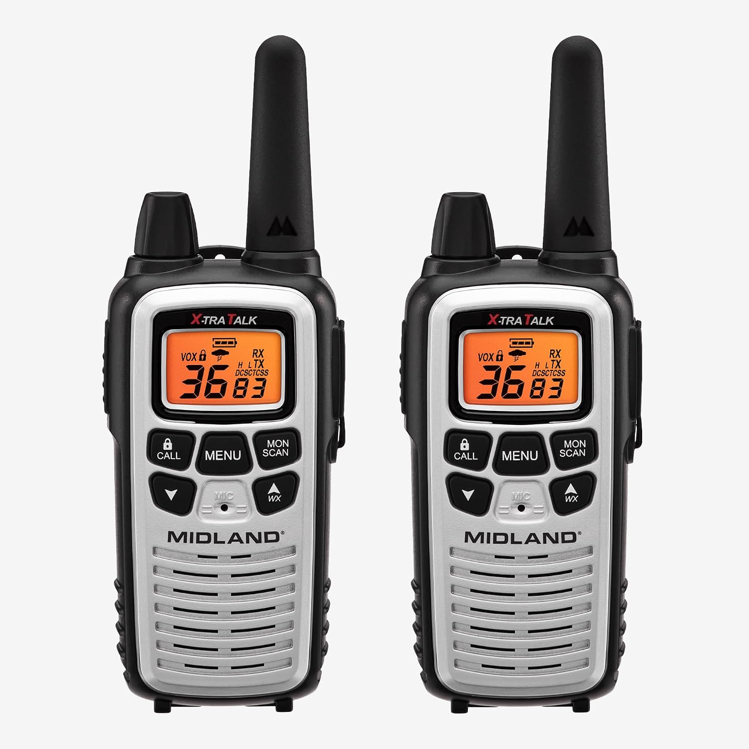 LXT600VP4 FRS License Free Walkie Talkies. Silver, 2 Pack | Up to 30 Mile Range Walkie Talkie, 36 Channels, 121
