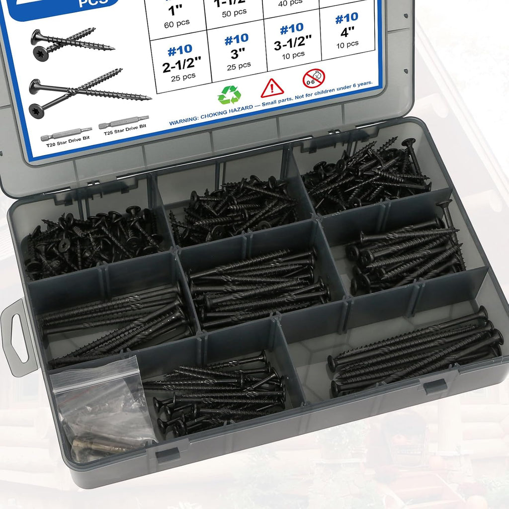 #10 Wood Screws Assortment Kit, 480Pcs 4Sizes Screws Set Assorted Screws