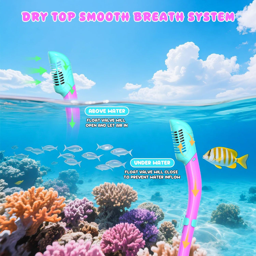 Snorkeling Gear for Kids, Kid Mask Fins Dry Top Snorkel Set, Youth Boys Girls Junior Age 6-14 Swimming Diving Swim