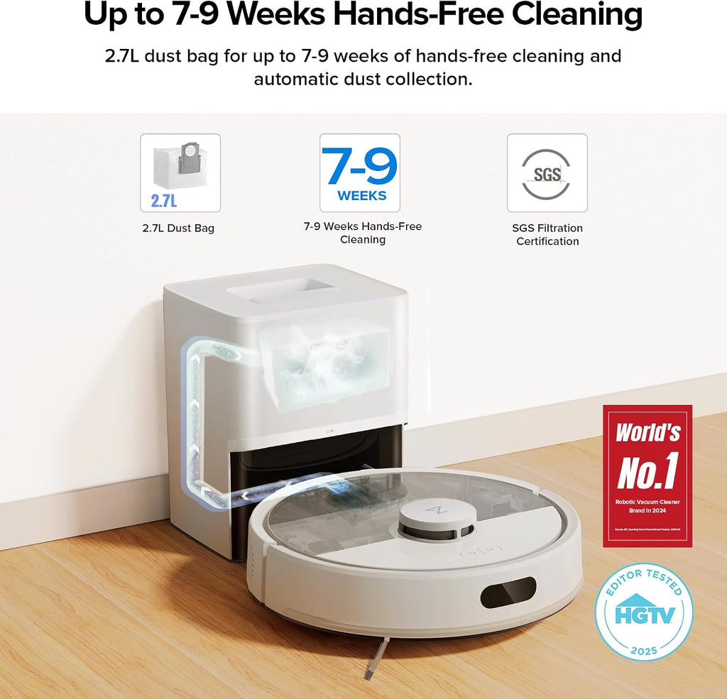 Q7 M5+ Robot Vacuum and Mop, Up to 7-9 Weeks Self-Empty, 10000Pa | Upgraded from Q5 Max+, Dual Anti-Tangle System for