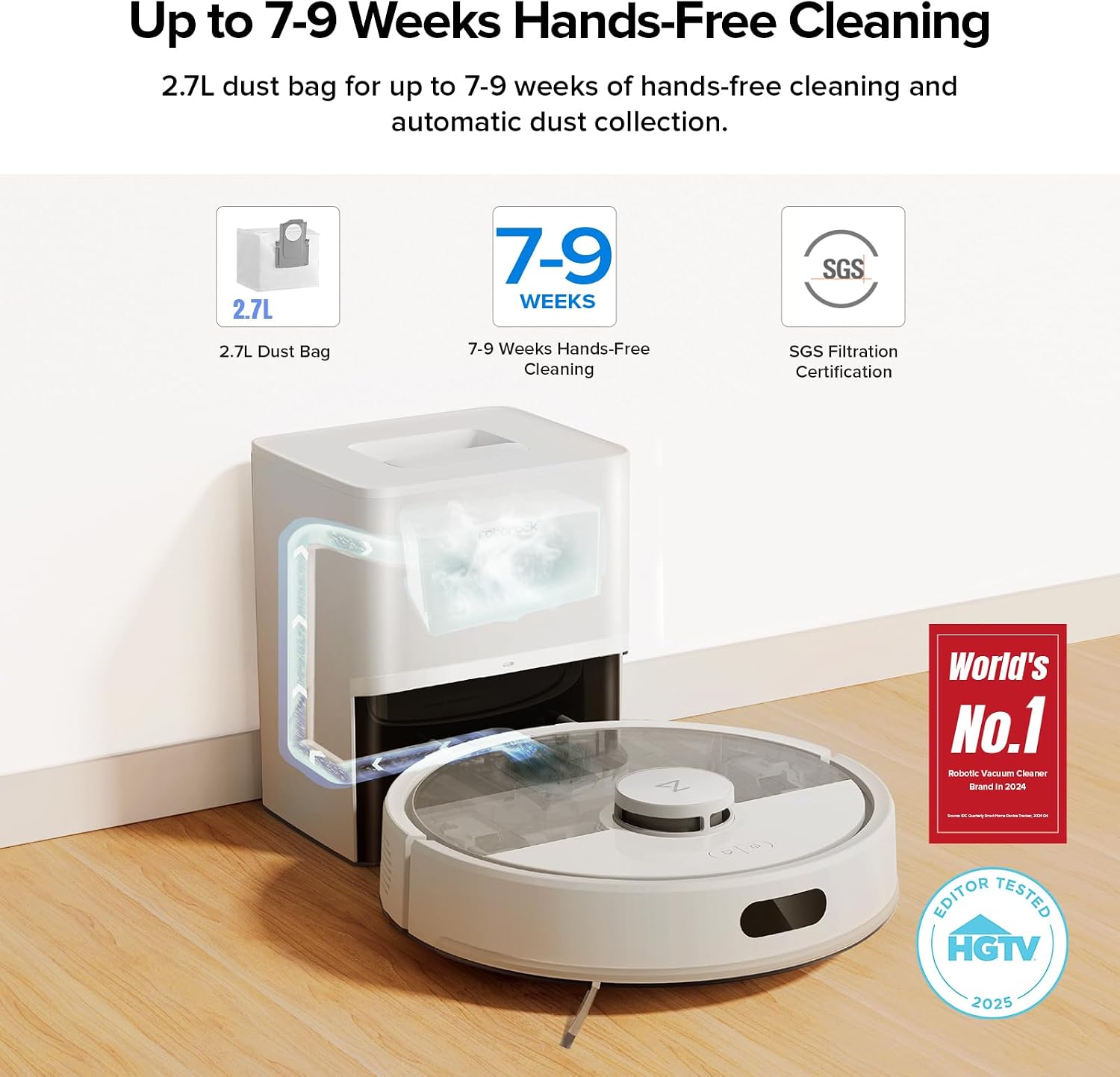 Q7 M5+ Robot Vacuum and Mop, Up to 7-9 Weeks Self-Empty, 10000Pa | Upgraded from Q5 Max+, Dual Anti-Tangle System for