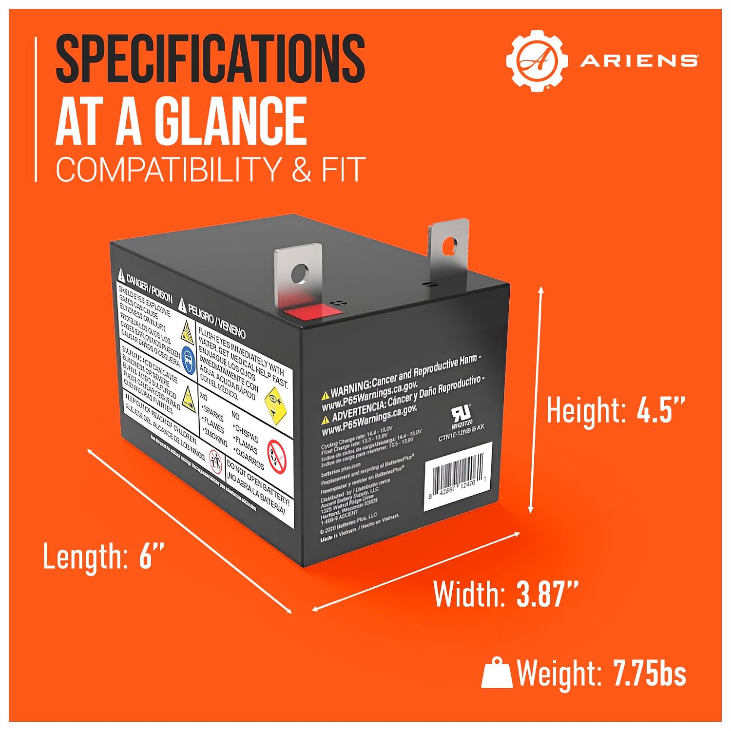 12 Volt Replacement Battery, Heavy-Duty Electrical Starting Battery Parts for Edge, IKON, Gravely ZT X, and ZT XL