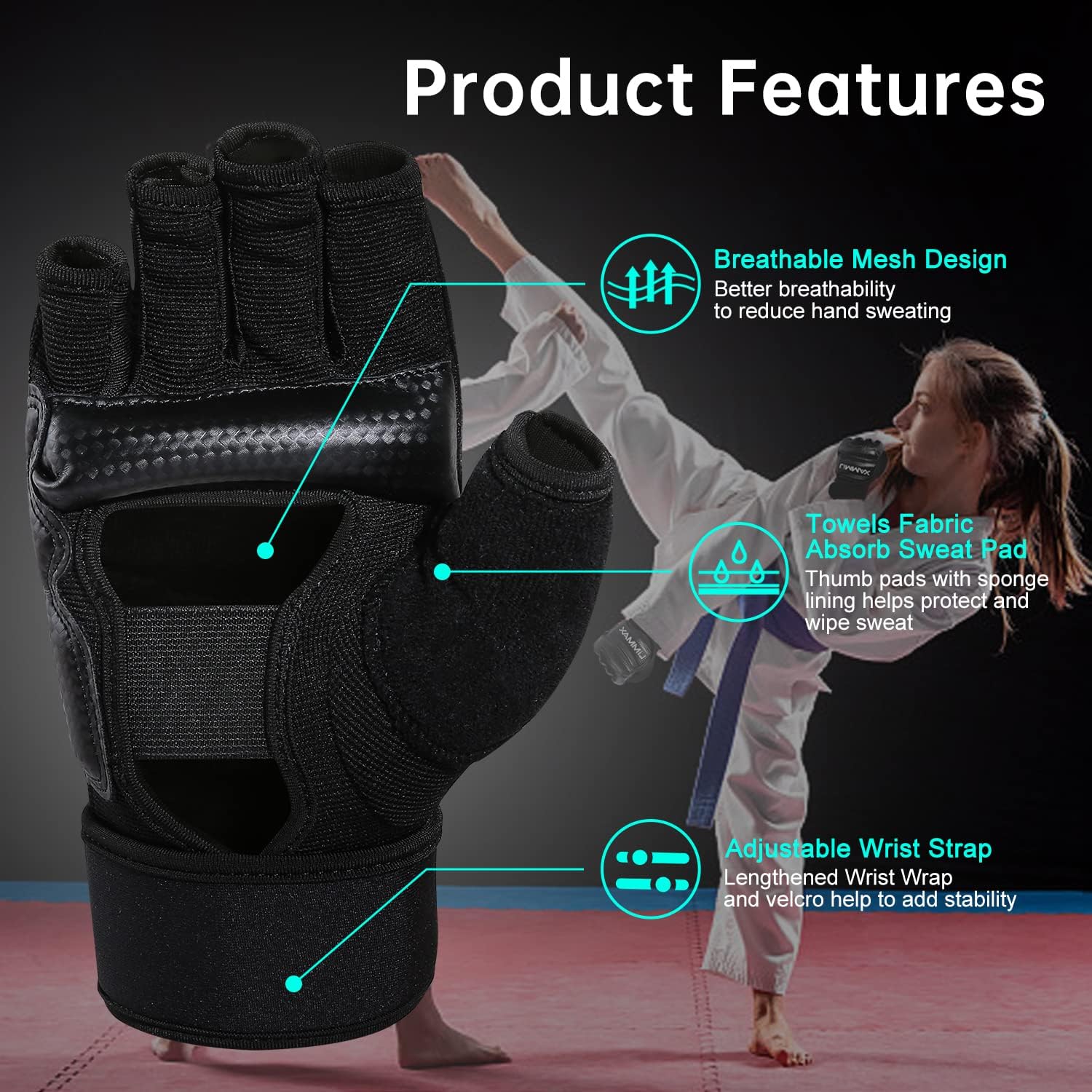 Kickboxing Sparring Gloves TKD Gloves for Men Women Half Finger Boxing Gloves Fighting Gloves Boxing Gloves for