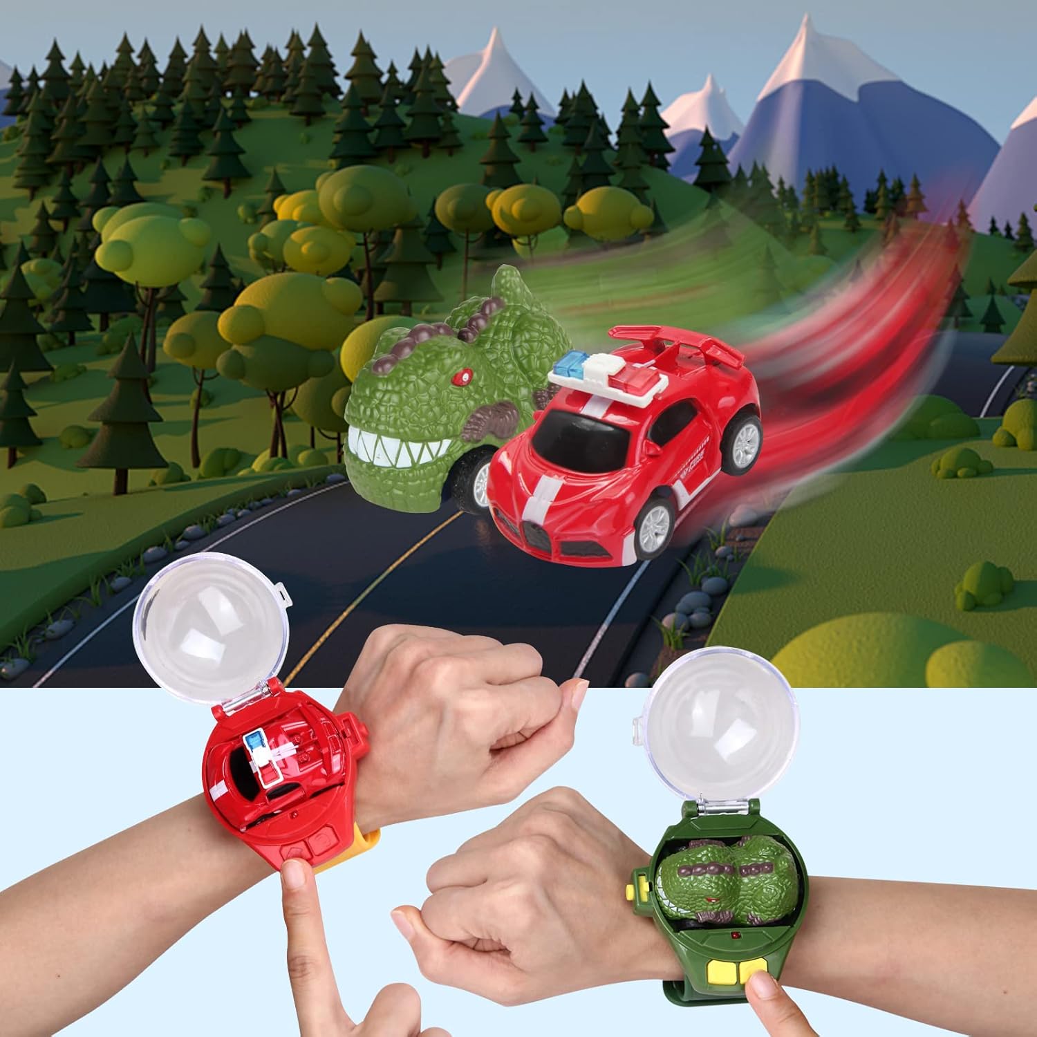 Remote Control Car Watch Toys with LED Light,2.4 GHz Mini Racing Cars Wrist Toy for Kids,RC Small Car Interactive
