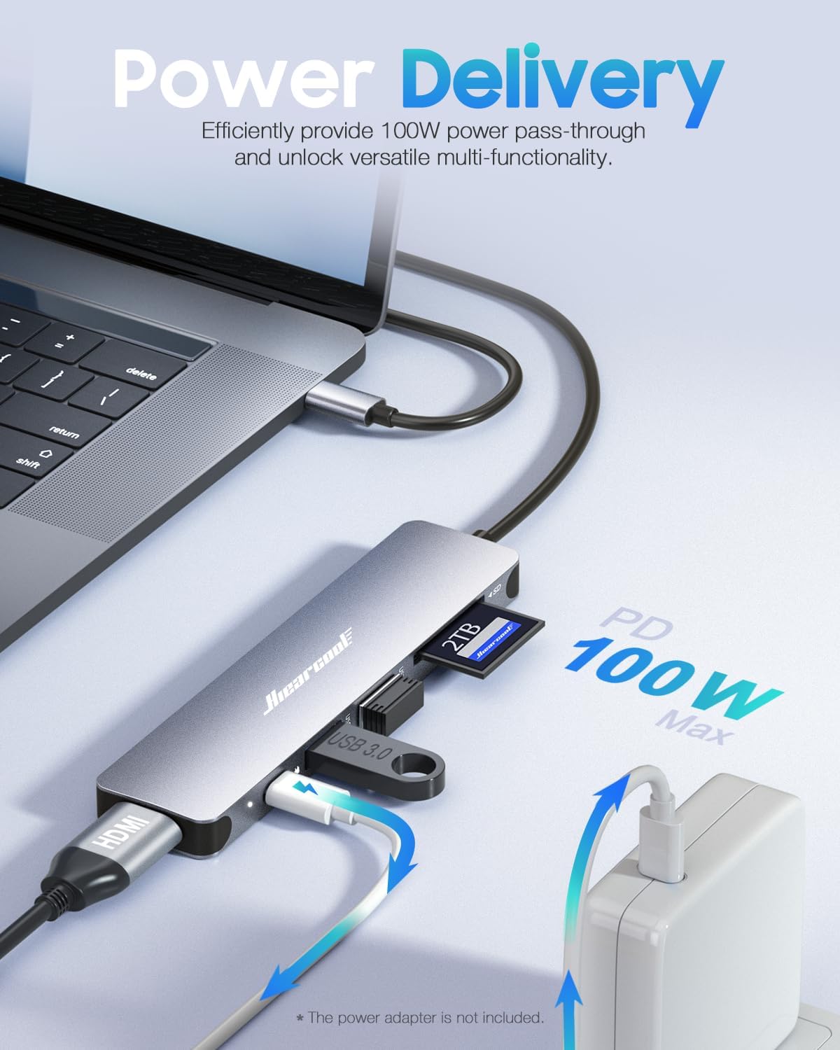 USB C Hub for MacBook – 7-in-1 USBC Adapter with 4K HDMI, 100W PD, USB 3.0 5Gbps Ports, SD/TF Card Reader – USB-C