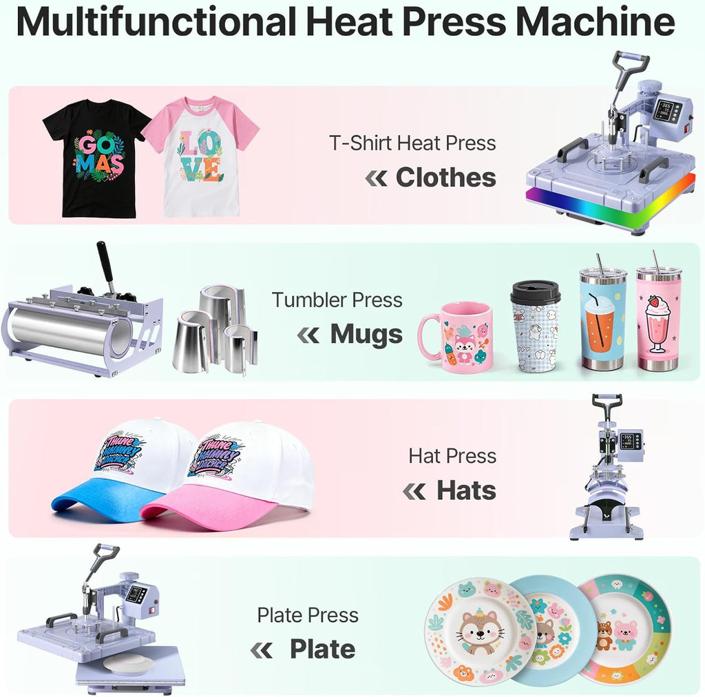 15x15 Inch 8 in 1 Swing Away Heat Press Machine for T Shirts | For DIY Creators & Small Businesses, Create T-Shirts