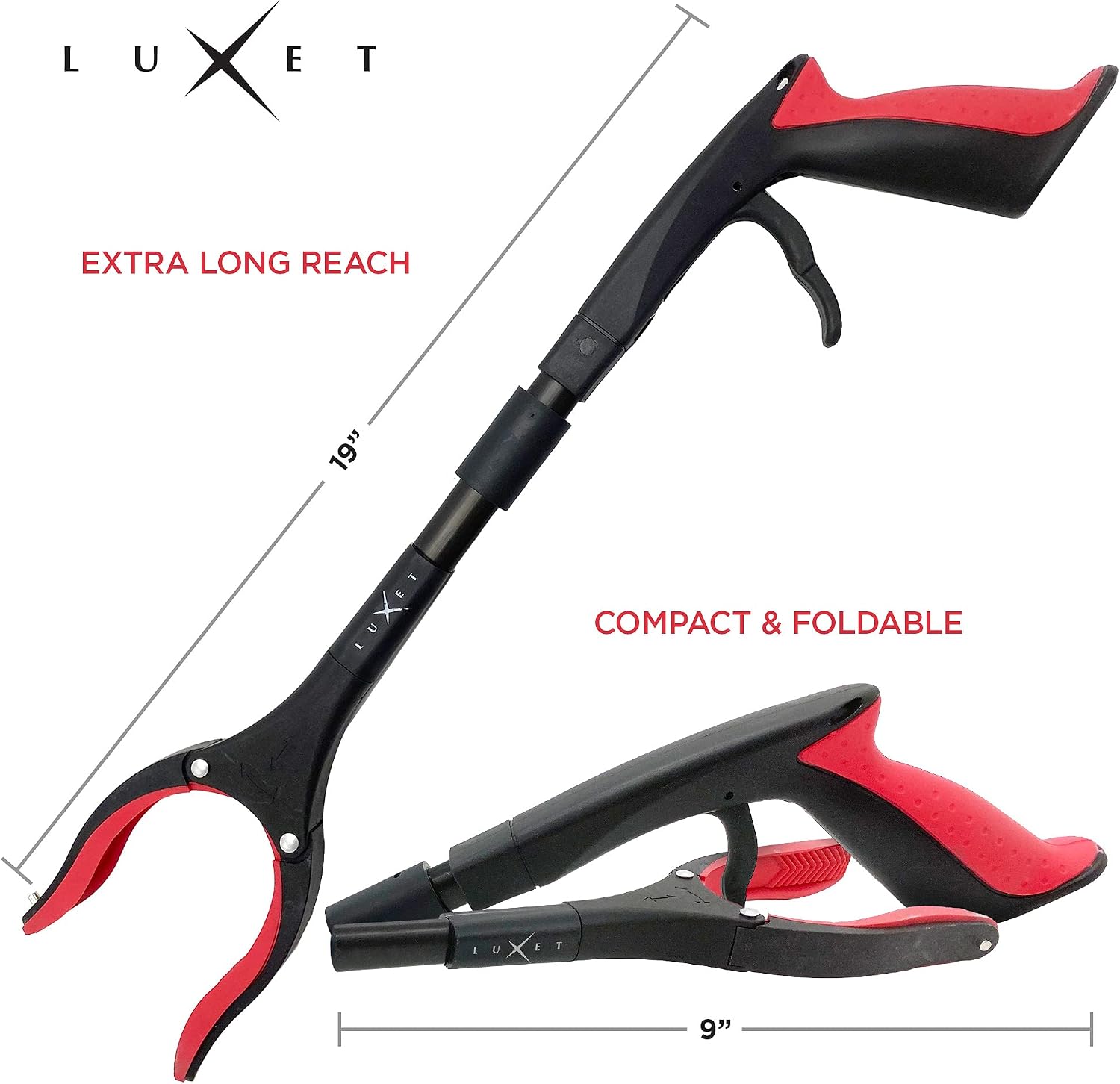 Grabber Reacher Tool 19 Inch Long, Foldable Pick Up Stick - Strong Grip Magnetic Tip - Heavy Duty Trash Picker Claw