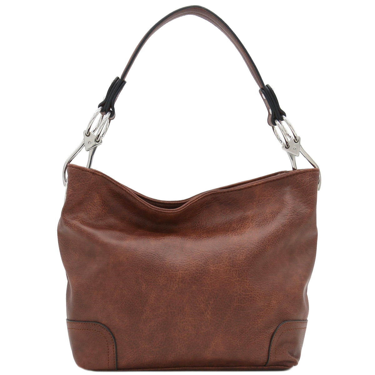 Hobo Shoulder Bag with Big Snap Hook Hardware (Brown)