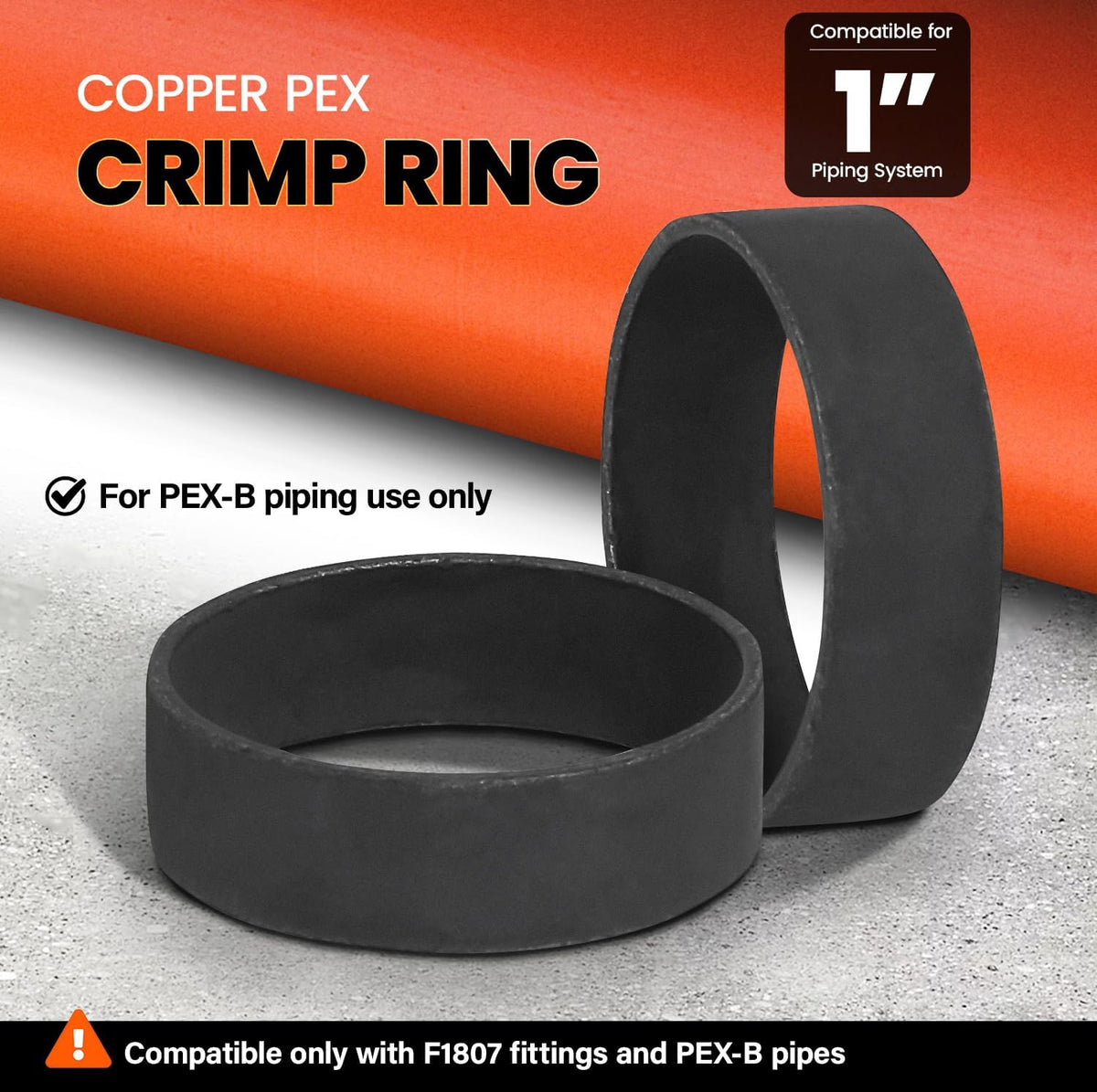 SUPPLYGIANT FQDS0100-100 PEX Tubing Crimp Rings Copper Pipe Fitting; 1''; Black; (100 Pack)